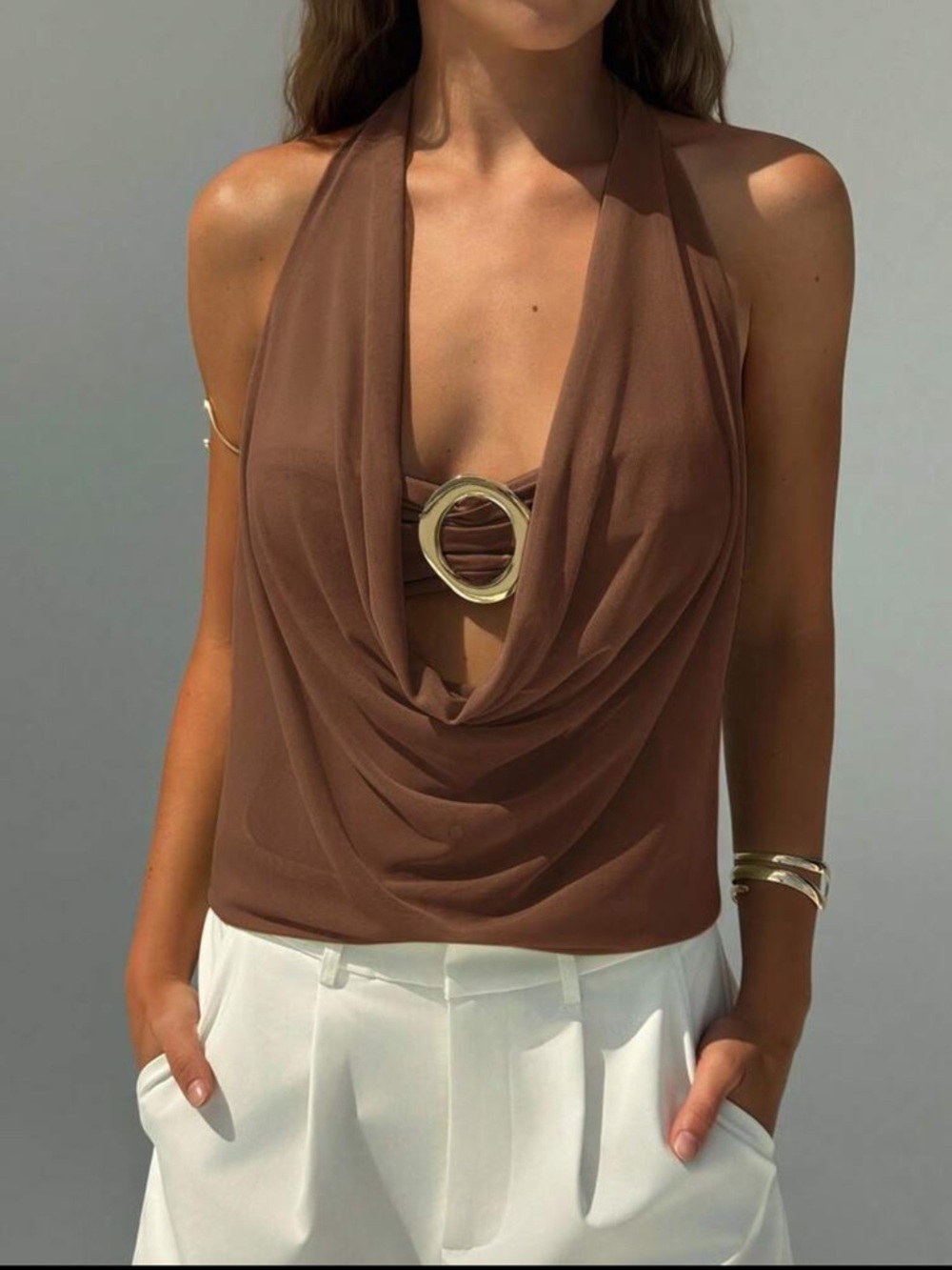 Shein Layered Bandeau Bra Cowl Neck Top